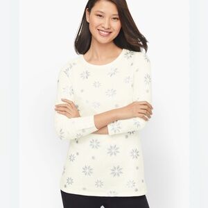 T by TALBOTS Silver Foil Snowflake Long Sleeve Tee Womens Smalll